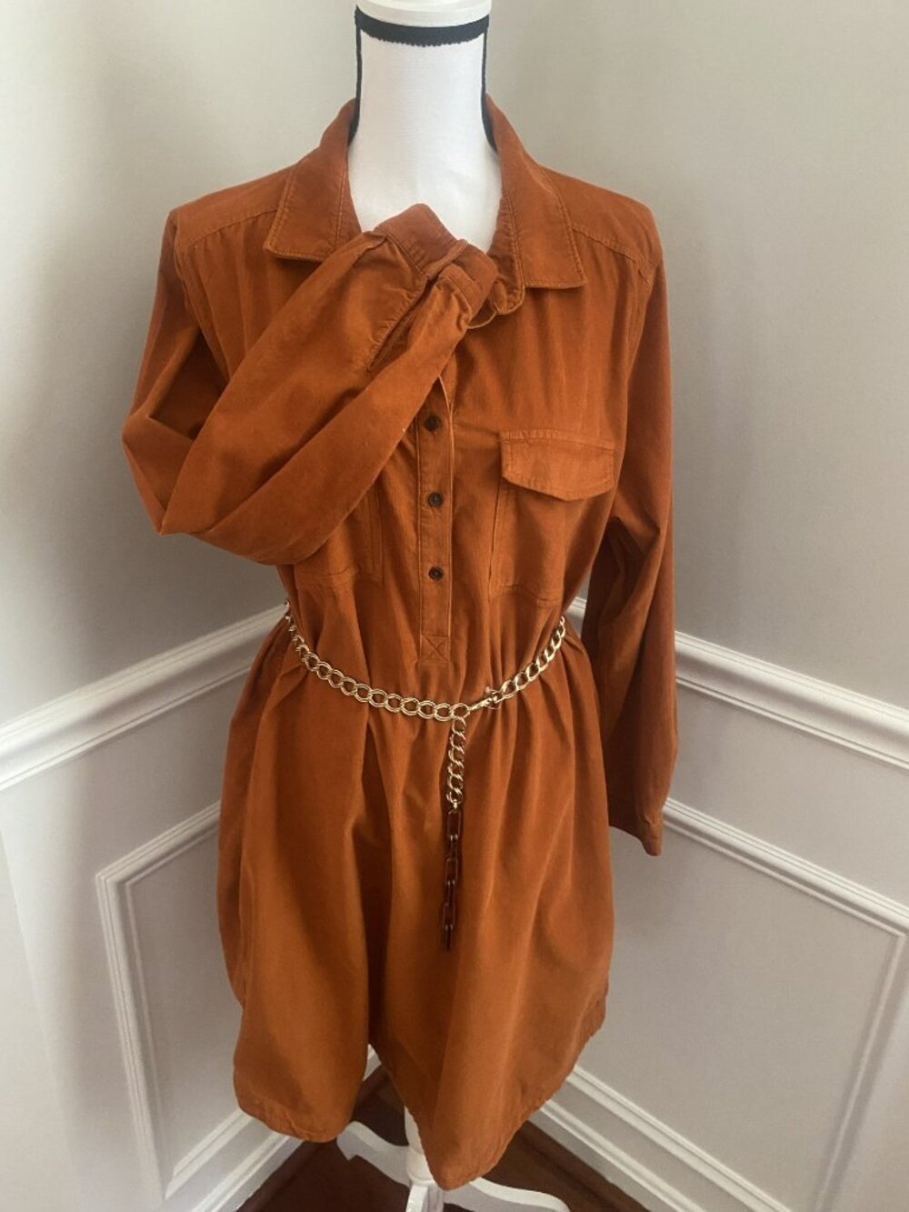 Old Navy Corduroy shirt Dress size X-Large Rust Orange - Picture 3 of 6